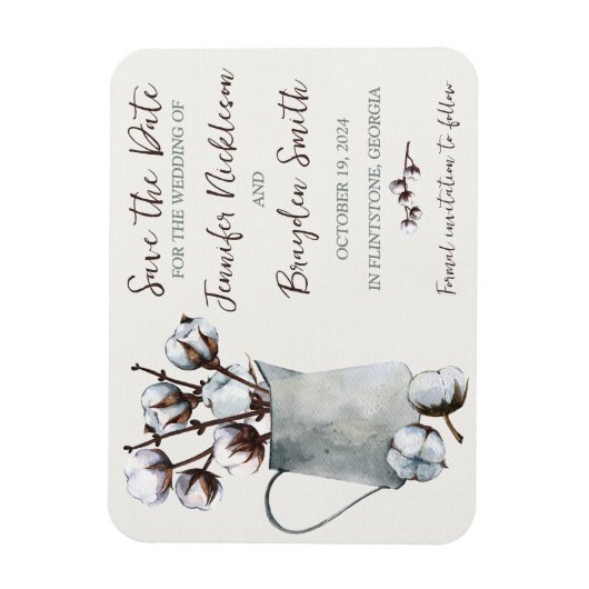 Katoenen stengels in pitcher bruiloft de datum ops magneet (Verticaal)