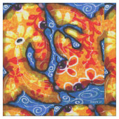 Katoenen stof - grillig Abstract koi vis blauw (Close Up)