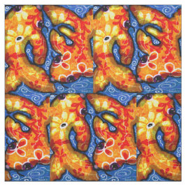 Katoenen stof - grillig Abstract koi vis blauw