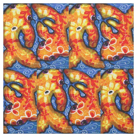 Katoenen stof - grillig Abstract koi vis blauw (Swatch)