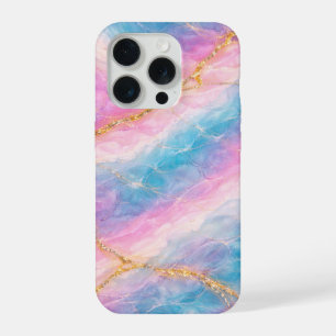 Katoenen Suikerspin Marmer met Gouden Aders iPhone 15 Pro Case