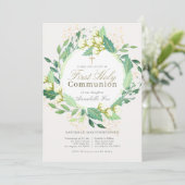 Katoenen Tuin Krans Groen Eerste Heilige Communie Kaart (Staand voorkant)