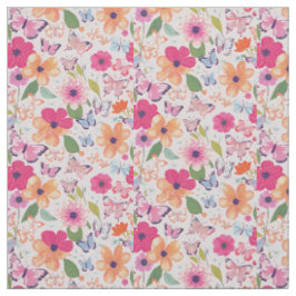 Katoenen Twill Stof, Bloemen en Vlinders Stof