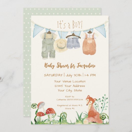 Katoenen wasgoed Baby shower Kaart (Voorkant / Achterkant)