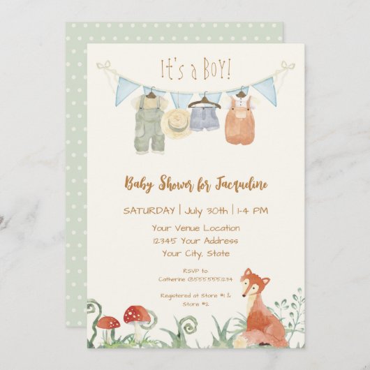 Katoenen wasgoed Baby shower Kaart (Voorkant / Achterkant)