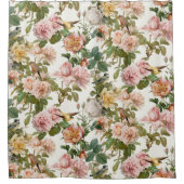  katoenhoudend roze botanische roze rozen en vogel douchegordijn (Voorkant)