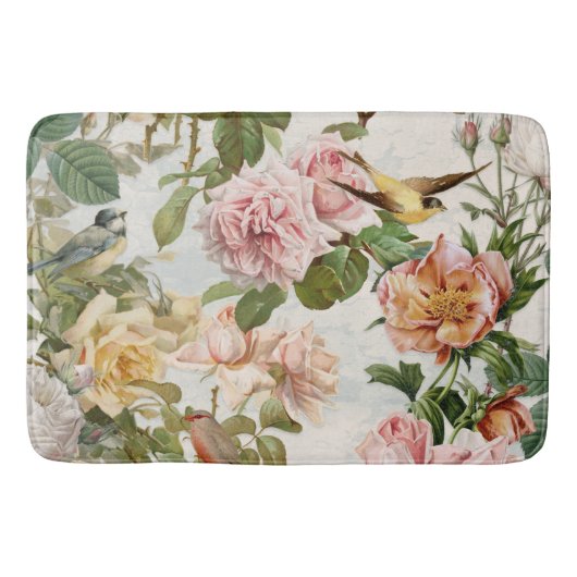 katoenkernen Botanische Rozen en vogels Badmat (Voorkant)