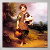 Katoenmeisje met hond en Pitcher Poster (Voorkant)