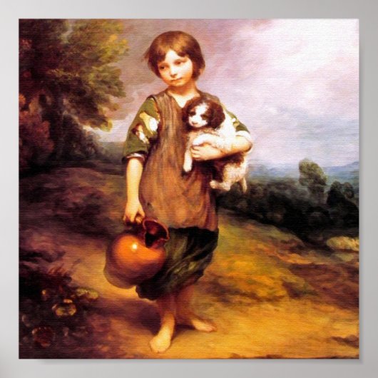 Katoenmeisje met hond en Pitcher Poster (Voorkant)