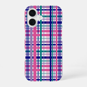 Katoenrood Paars Turkoois Marineblauw Patroon iPhone 16 Hoesje