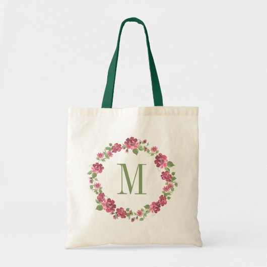 Katoenstijl Floral roze rozen, groot monogram Tote Bag (Voorkant)