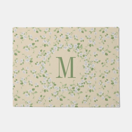 Katoenstijl Floral White Daisies Cream Monogram Deurmat (Voorkant)