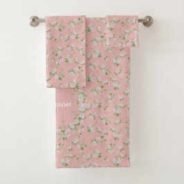 Katoenstijl Floral White Daisies Pink Monogram Bad Handdoek