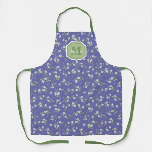 Katoenstijl Periwinkle Floral Daisies Monogram Schort (Voorkant)