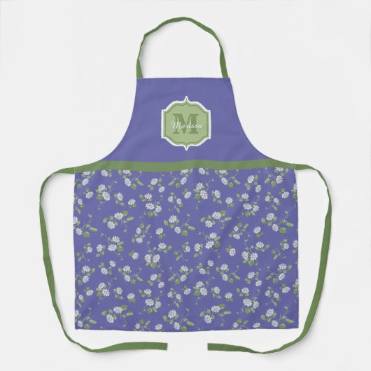 Katoenstijl Periwinkle Floral Daisies Monogram Schort (Voorkant)