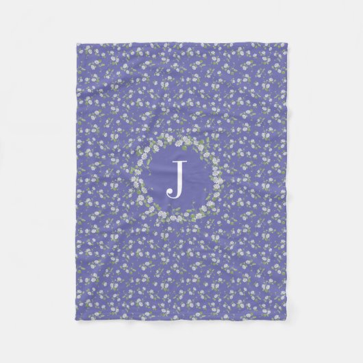 Katoenstijl Periwinkle Floral Monogram Fleece Deken (Voorkant)