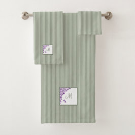 Katoentsenbandje Paarse Floral Script Monogram Bad Handdoek