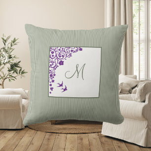 Katoentsenbandje Paarse Floral Script Monogram Kussen