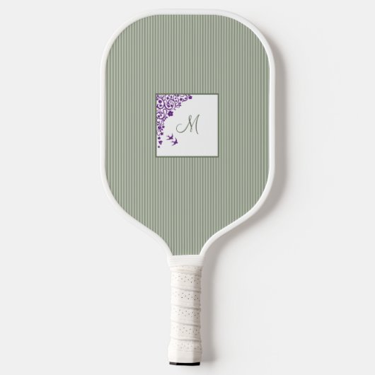 Katoentsenbandje Paarse Floral Script Monogram Pickleball Paddle (Achterkant)