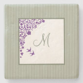 Katoentsenbandje Paarse Floral Script Monogram Stenen Onderzetter (Voorkant)