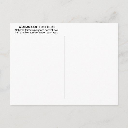 Katoenvelden van het Briefkaart Alabama (Achterkant)