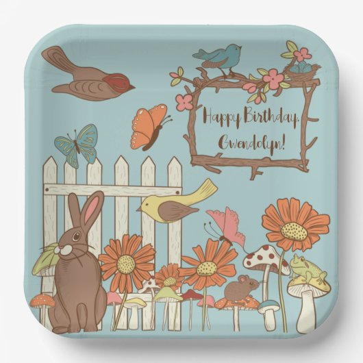  katoenvogels en dieren op maat papieren bordje (Voorkant)