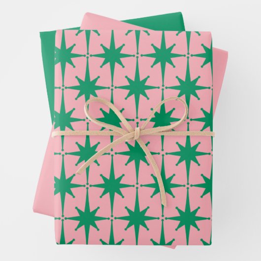 Katoomtijdperk 50: Starbursts - groen en roze Inpakpapier Vel (In situ)