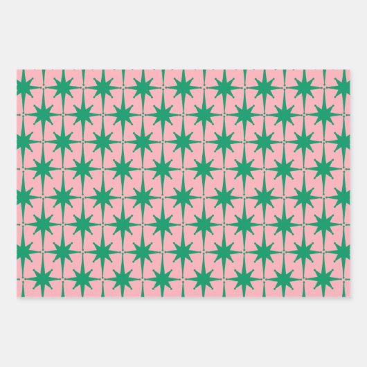 Katoomtijdperk 50: Starbursts - groen en roze Inpakpapier Vel (Voorkant)