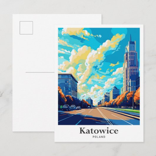 Katowice Polen Travel Portret Illustratie Briefkaart (Voorkant / Achterkant)