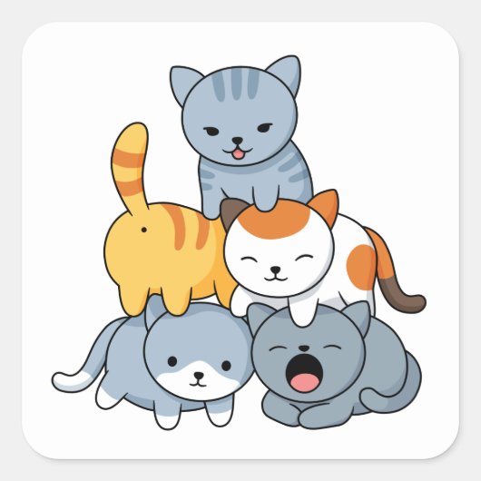 Katpiramide - Groep Katten Vierkante Sticker (Voorkant)