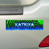 Katrina blauw vuur en vlammen bumperklepvormig ont bumpersticker (Op auto)