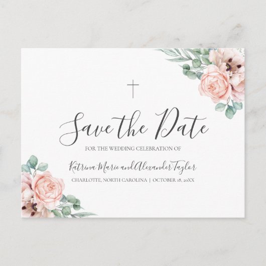 Katrina Christelijk Cross Greenery Save the Date Aankondigingskaart (Voorkant)