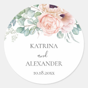 Katrina Floral Roze Boho Chic Bruiloft Ronde Sticker