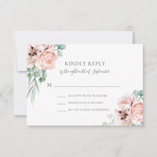 Katrina Pastel Pink Floral Boho Chic RSVP Kaartje (Voorkant)