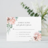 Katrina Pastel Pink Floral Boho Chic RSVP Kaartje (Staand voorkant)