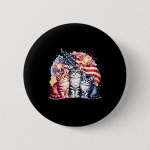 Katriottisch Amerika Katten Usa Vlag Vuurwerk 4de Ronde Button 5,7 Cm