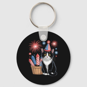 Katriottisch Amerika Katten Usa Vlag Vuurwerk 4de Sleutelhanger
