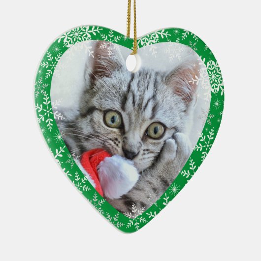 Kat's eerste kerst Glitter Snowflakes Heart Keramisch Ornament (Rechts)