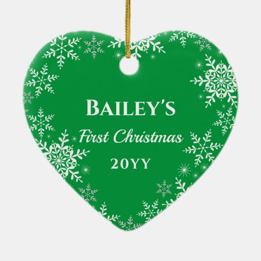 Kat's eerste kerst Glitter Snowflakes Heart Keramisch Ornament (Achterkant)