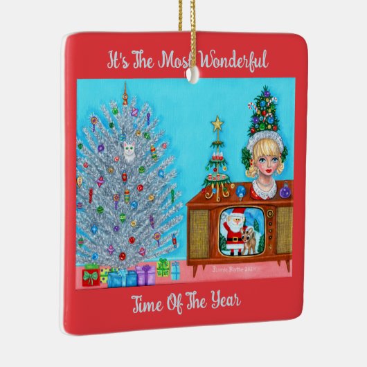 Kat's eerste kerstboom hoofdvaas Santa Claus Keramisch Ornament (Rechts)