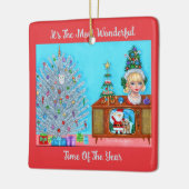 Kat's eerste kerstboom hoofdvaas Santa Claus Keramisch Ornament (Links)