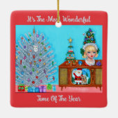 Kat's eerste kerstboom hoofdvaas Santa Claus Keramisch Ornament (Achterkant)