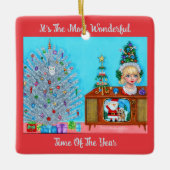 Kat's eerste kerstboom hoofdvaas Santa Claus Keramisch Ornament (Voorkant)