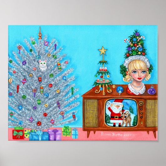 Kat's eerste kerstboom hoofdvaas Santa Claus Poster (Voorkant)