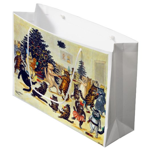 Kat's kerstfeest, Louis Wain Large Gift Bag Groot Cadeauzakje (Voorkant Gekanteld)