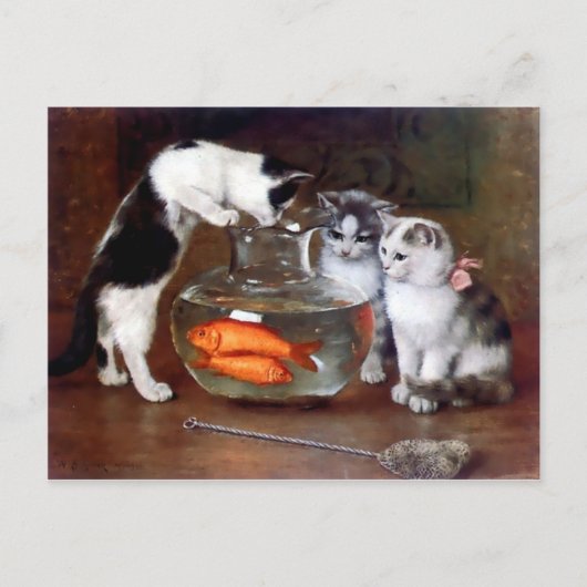 Kats Kittens Vist in een visBowl schilderij Briefkaart (Voorkant)