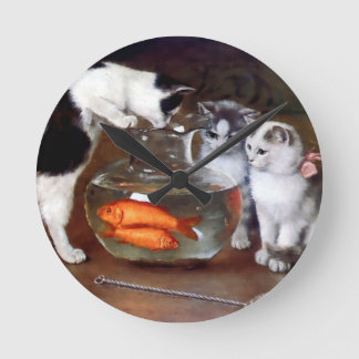 Kats Kittens Vist in een visBowl schilderij Ronde Klok