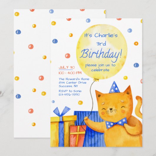 Kat's Meow Birthday Party Kaart (Voorkant / Achterkant)