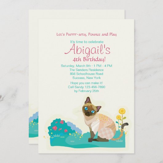 Kat's Meow Party Invitation Kaart (Voorkant / Achterkant)