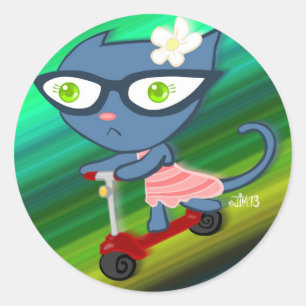 Kats met glas : Blu Kat scooter Stickers